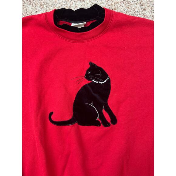 VINTAGE Bedazzled Cat Sweatshirt; Top Stitch by Moring Sun, MEDIUM/LARGE - Picture 3 of 11